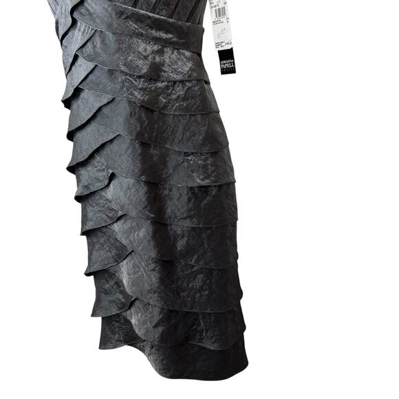 ADRIANNA PAPELL the Lyrd Short Sleeve V-neck Cocktail Dress in Grey Taupe Sz 10P - Picture 5 of 12